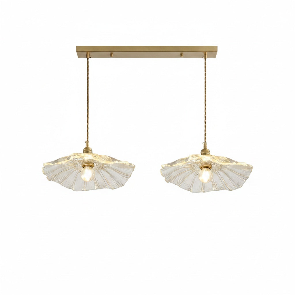 Suspension Verre Fleur Vintage - Lustre Double Abat-jour Laiton - vue produit sur fond blanc