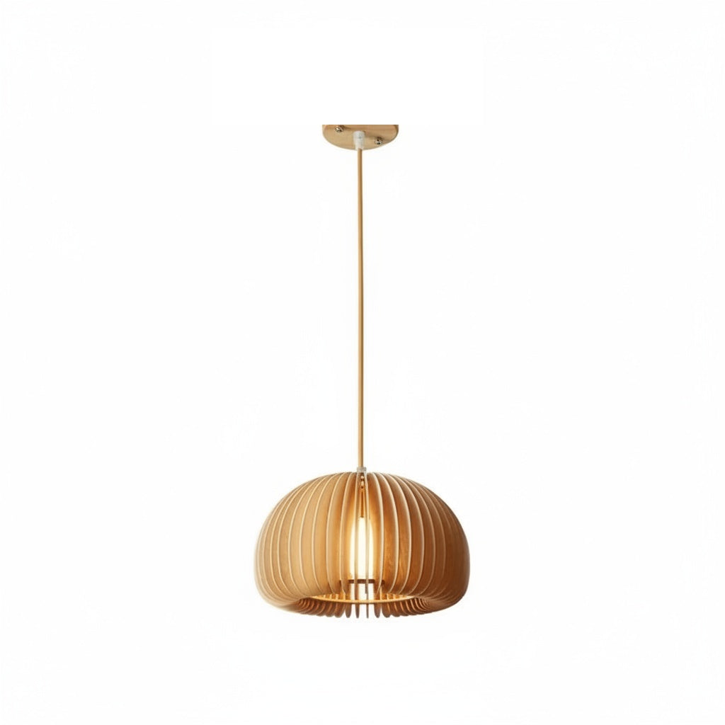 Suspension Bois Lamelles Dôme Japandi - vue produit sur fond blanc