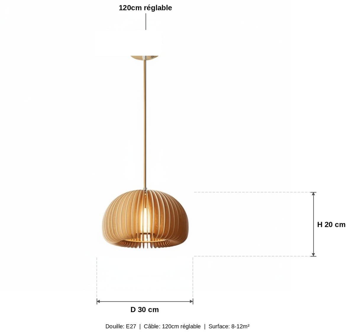 Suspension Bois Lamelles Dôme Japandi - schéma des dimensions