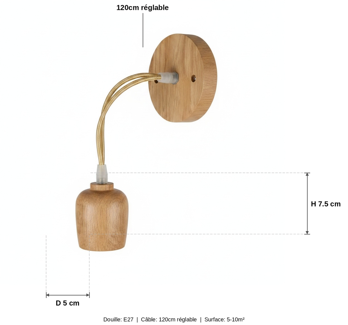 Suspension Douille Bois Naturel Minimaliste Scandinave - schéma des dimensions
