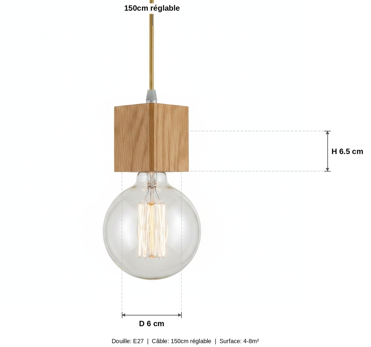 Suspension Bois Cube Design Vintage - schéma des dimensions