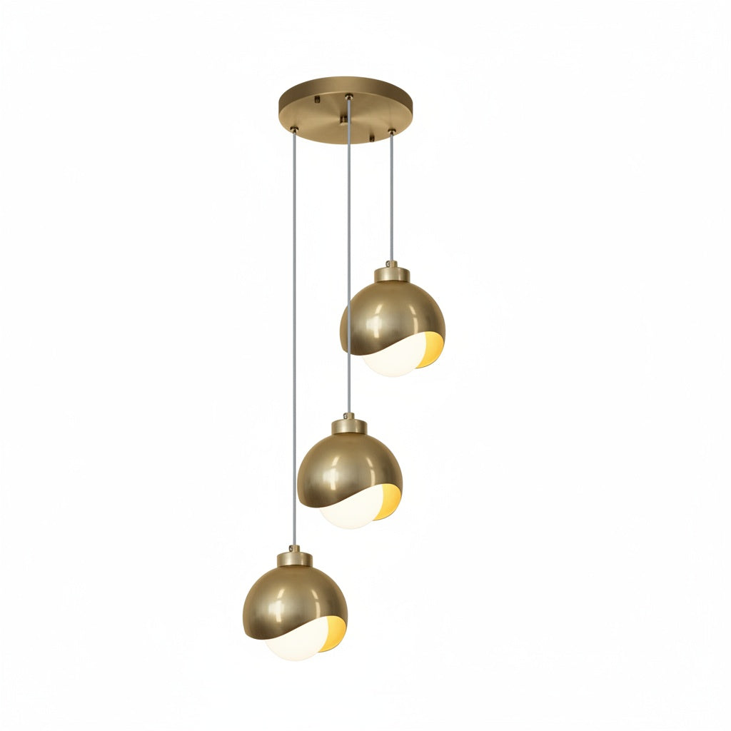 Suspension 3 Boules Métal Doré Design Moderne - vue produit sur fond blanc