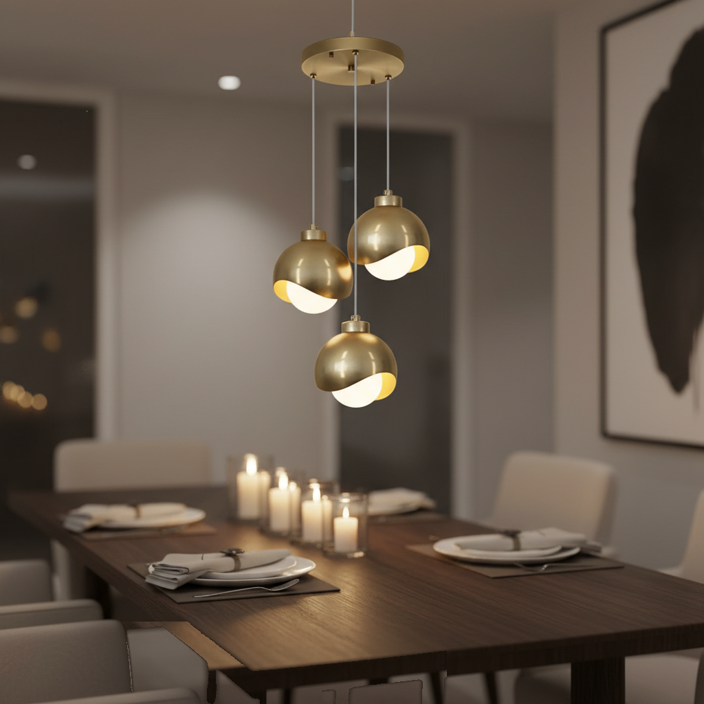 Suspension 3 Boules Métal Doré Design Moderne mise en ambiance dans un intérieur
