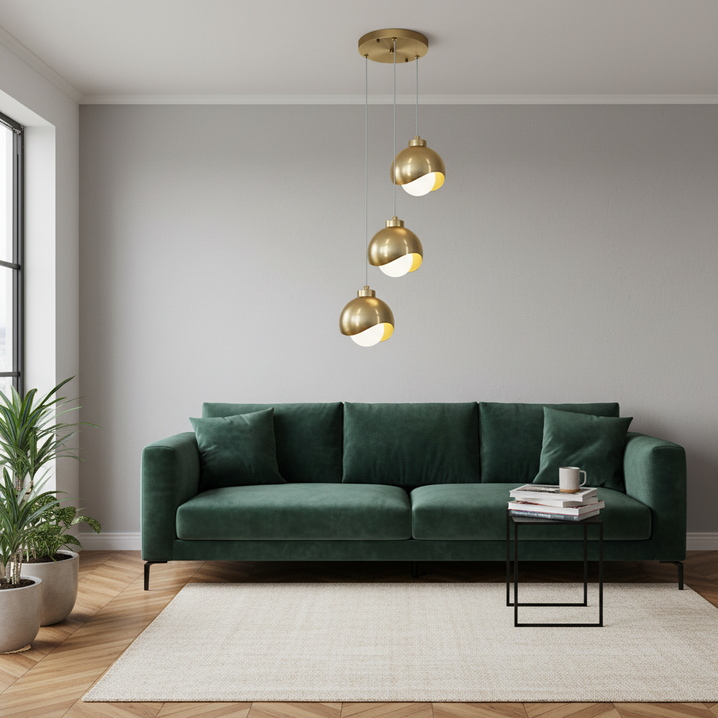 Suspension 3 Boules Métal Doré Design Moderne en situation décorative