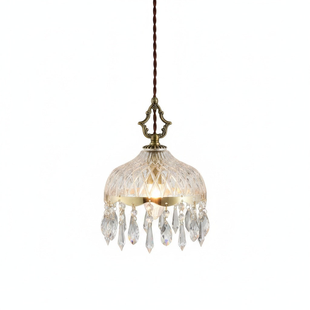 Suspension Art Déco Verre Ciselé Pendeloques Cristal - vue produit sur fond blanc