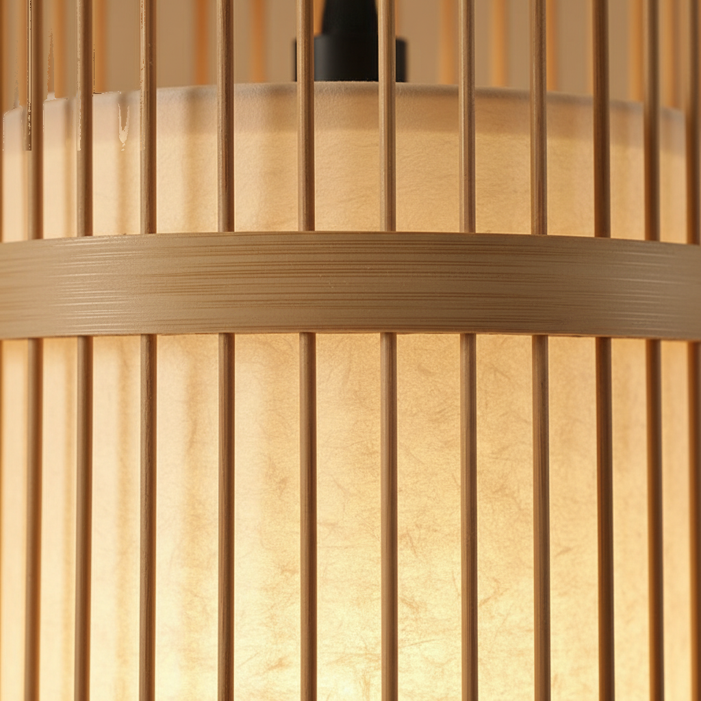 Suspension Bambou Cylindrique Parchemin - gros plan sur les détails de fabrication