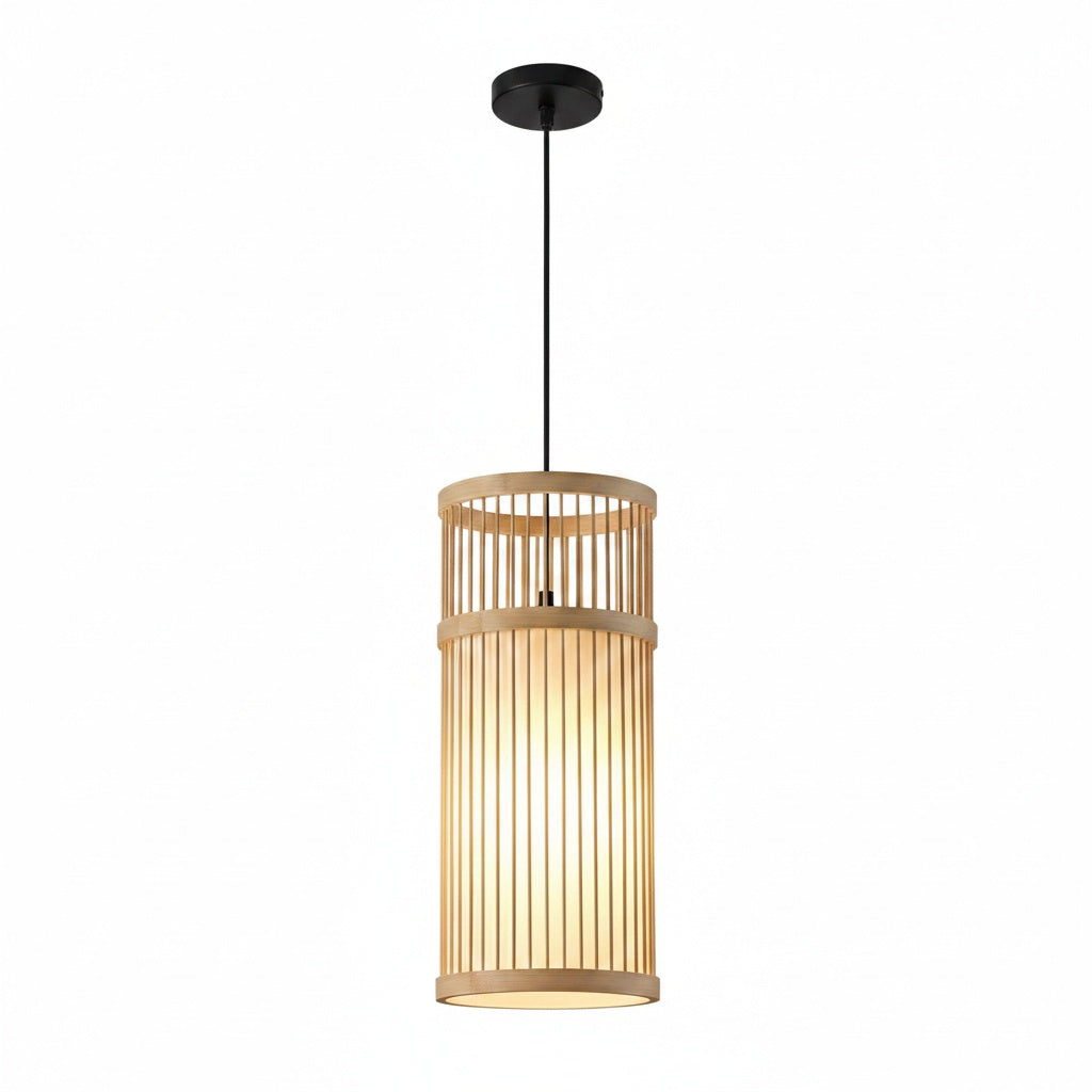 Suspension Bambou Cylindrique Parchemin - vue produit sur fond blanc
