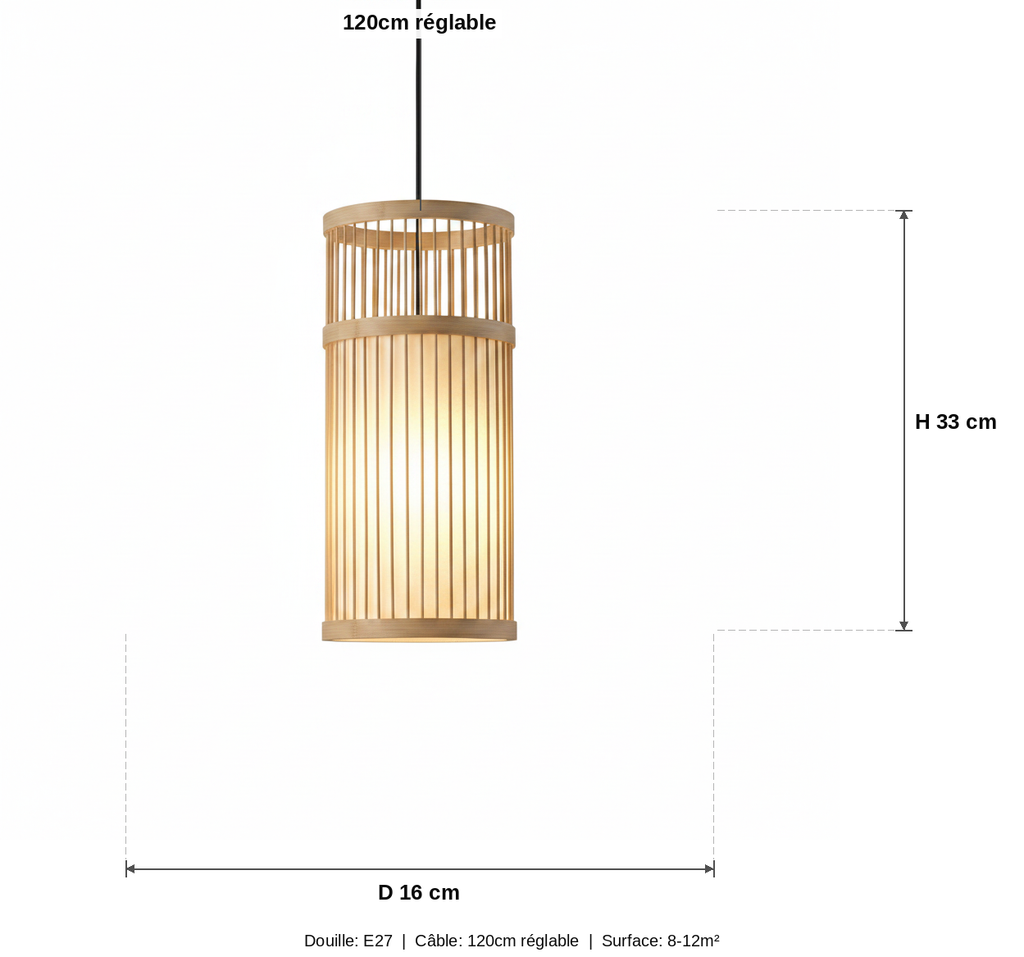 Suspension Bambou Cylindrique Parchemin - schéma des dimensions