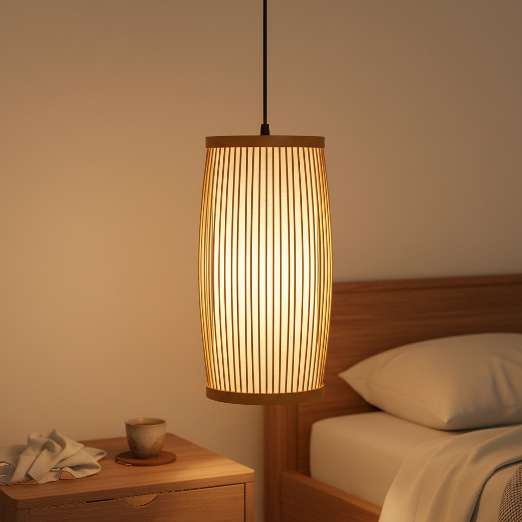 Suspension Bambou Cylindrique Zen mise en ambiance dans un intérieur