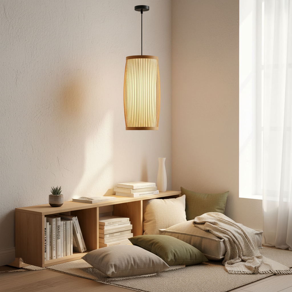 Suspension Bambou Cylindrique Zen en situation décorative
