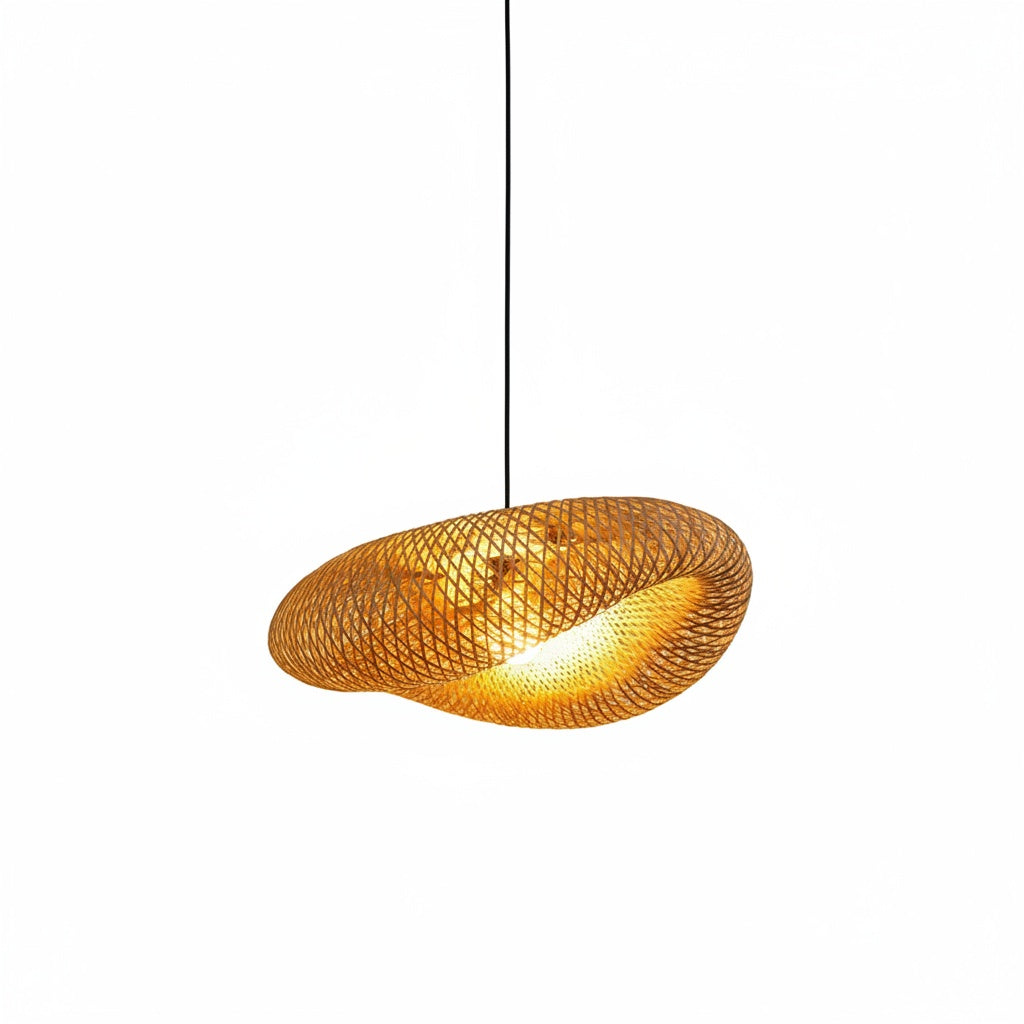 Suspension Bambou Disque Plat Japandi 36cm - vue produit sur fond blanc - vue 1/2
