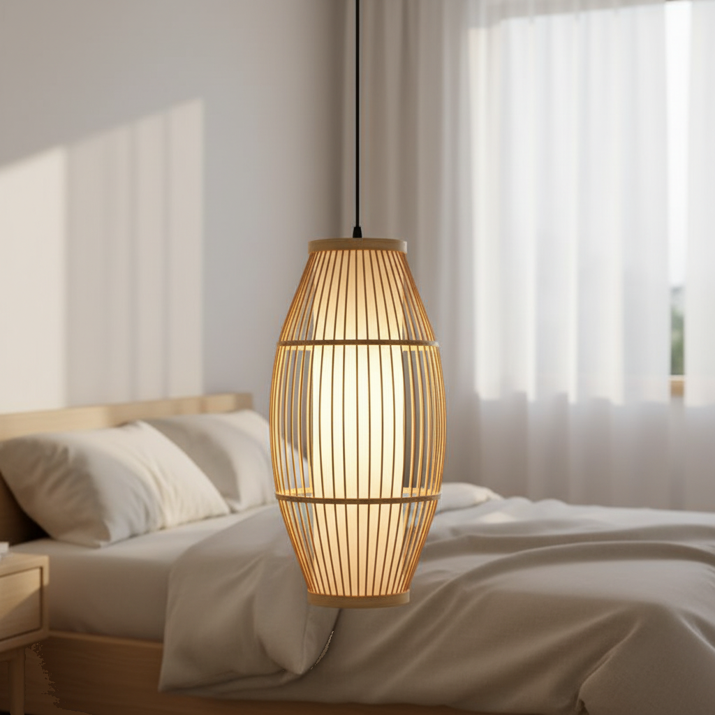 Suspension Bambou Lanterne Ovale mise en ambiance dans un intérieur