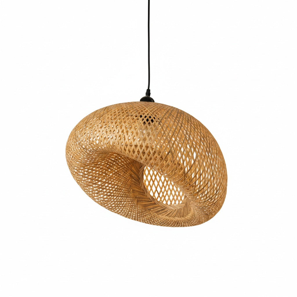 Suspension Bambou Tressée Boule Noeud Naturelle - vue produit sur fond blanc