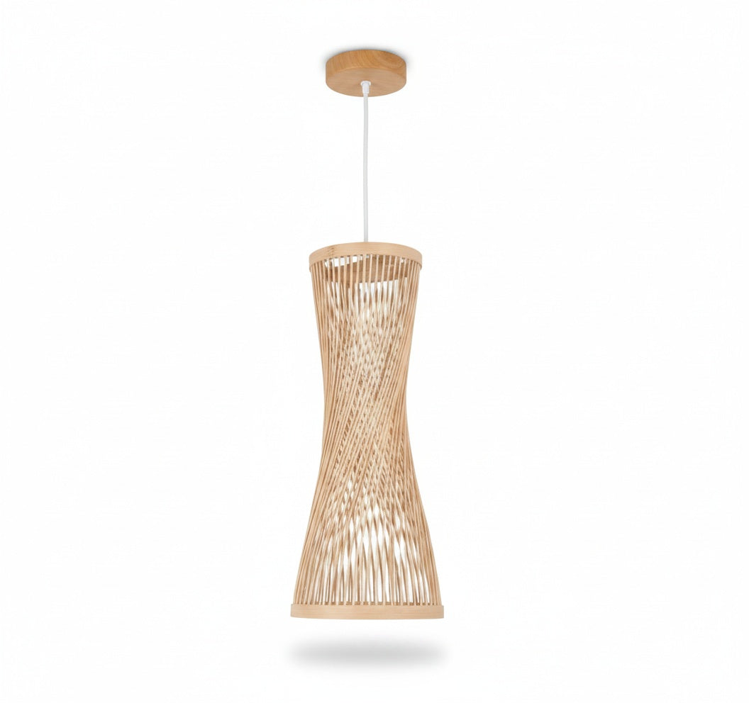 Suspension Bambou Tressé Japandi Sablier - vue produit sur fond blanc