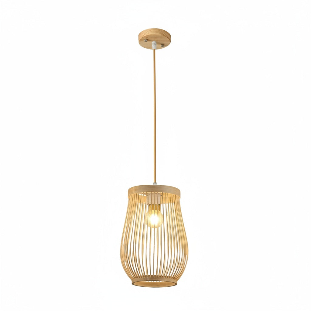 Suspension Bambou Tressé Lanterne Naturelle - vue produit sur fond blanc