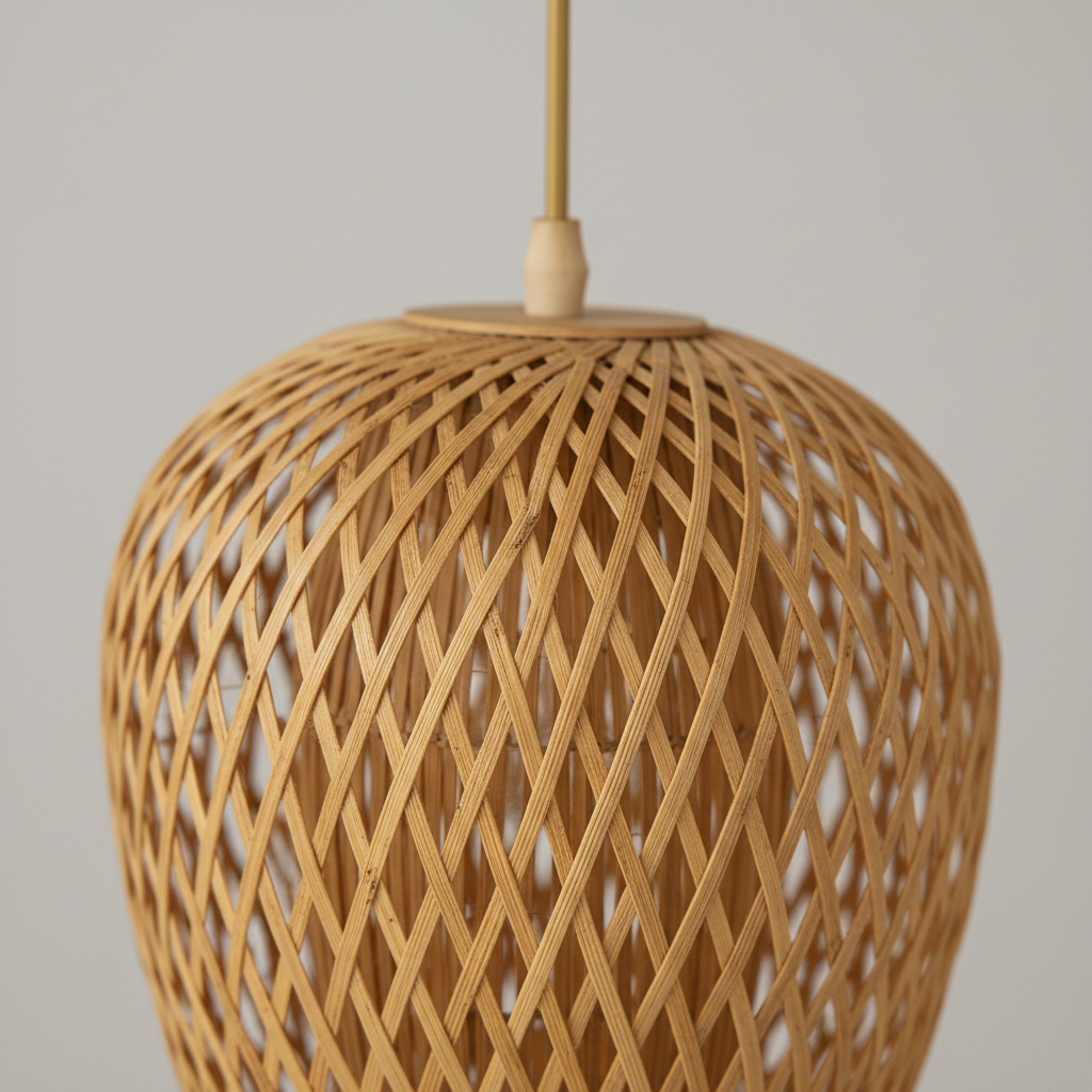 Suspension Bambou Tressé Rond 23cm Chambre Cocooning - gros plan sur les détails de fabrication - vue 1/2