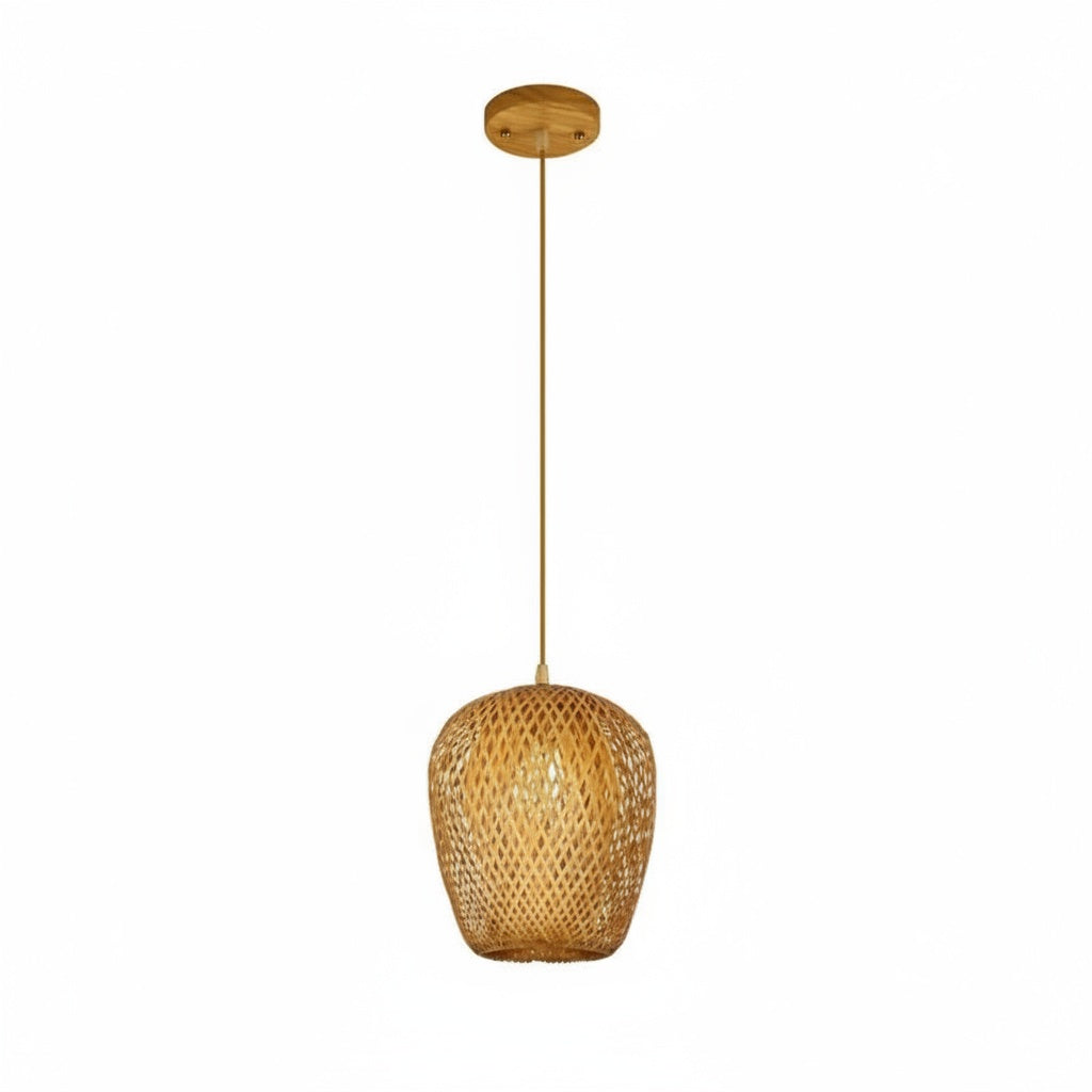 Suspension Bambou Tressé Rond 23cm Chambre Cocooning - vue produit sur fond blanc - vue 1/2