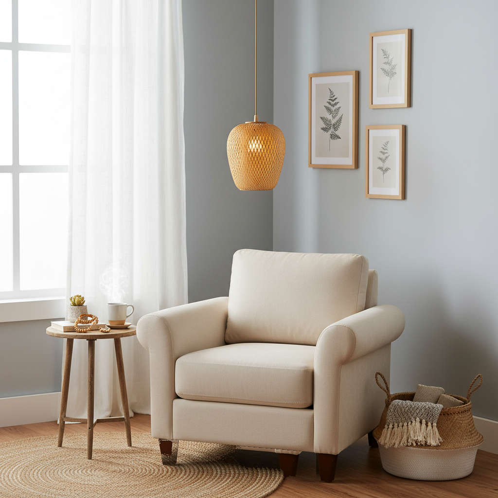 Suspension Bambou Tressé Rond 23cm Chambre Cocooning en situation décorative - vue 1/2