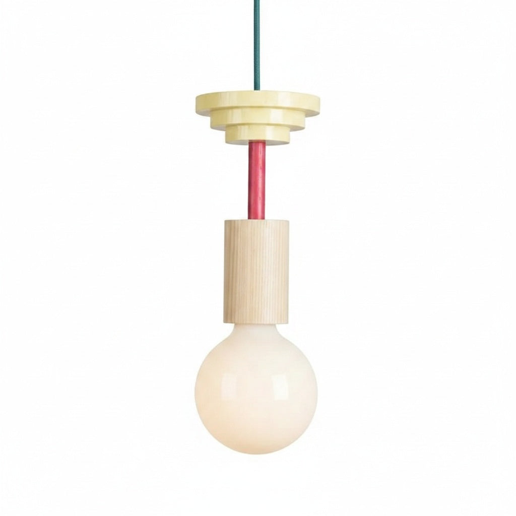 Suspension Bois Colorée Design Nordique - vue produit sur fond blanc