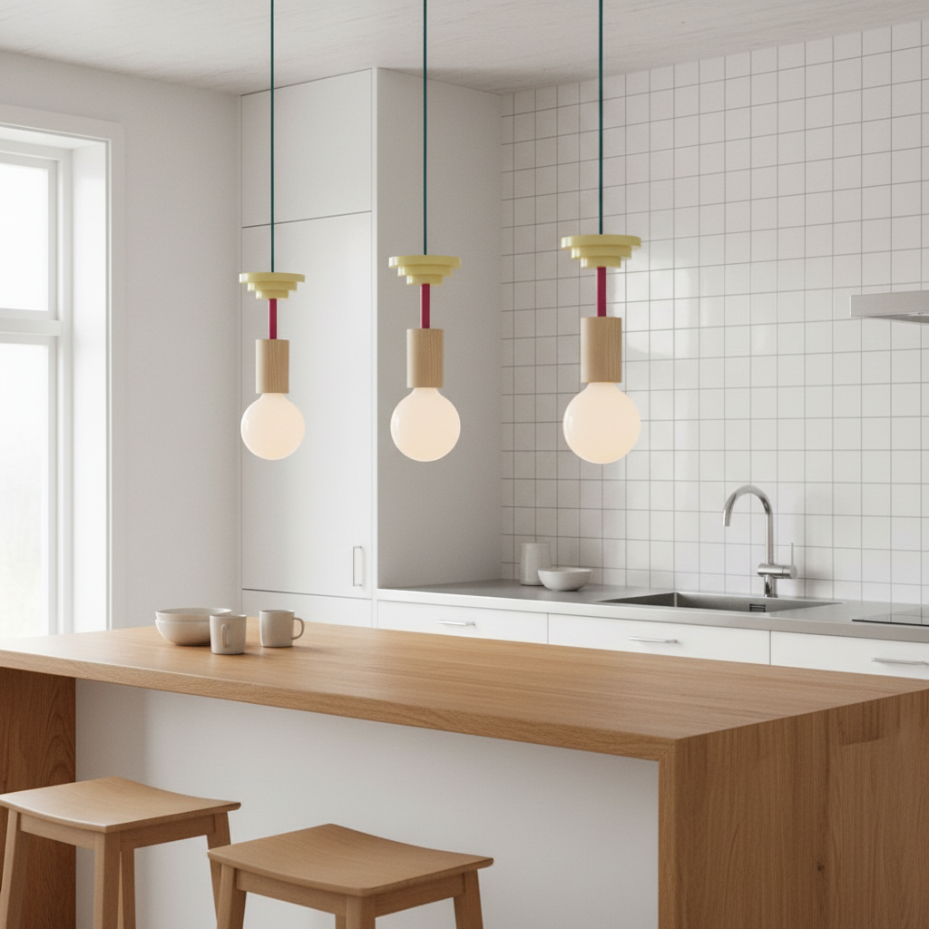 Suspension Bois Colorée Design Nordique en situation décorative