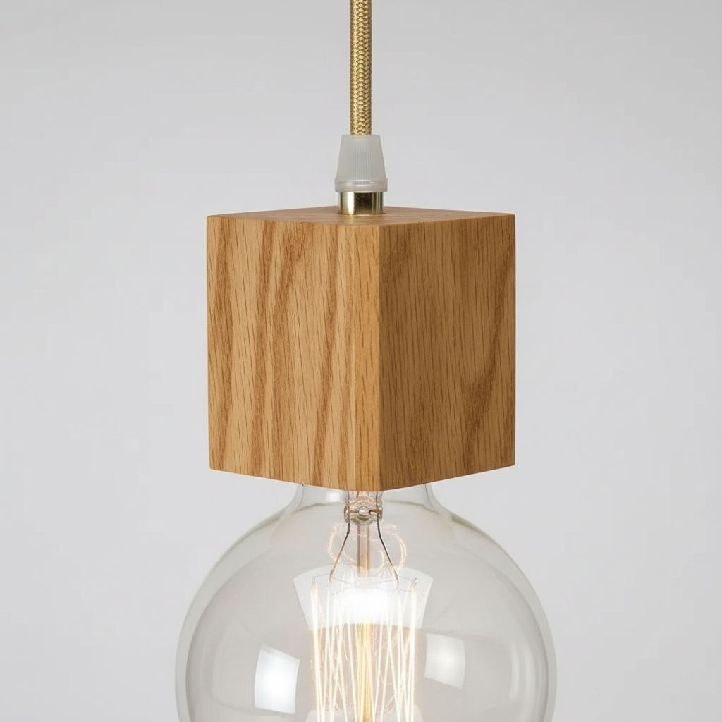 Suspension Bois Cube Design Vintage - gros plan sur les détails de fabrication