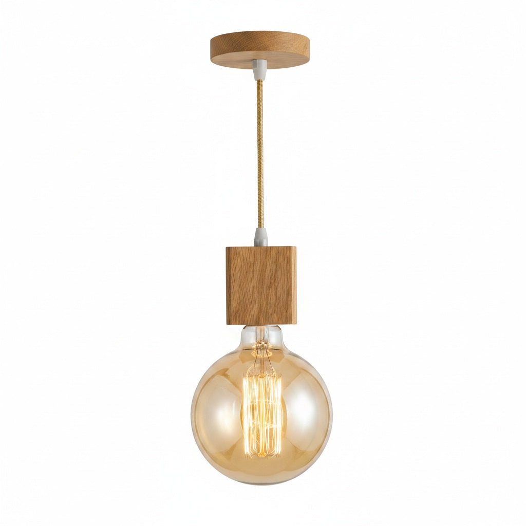 Suspension Bois Cube Design Vintage - vue produit sur fond blanc