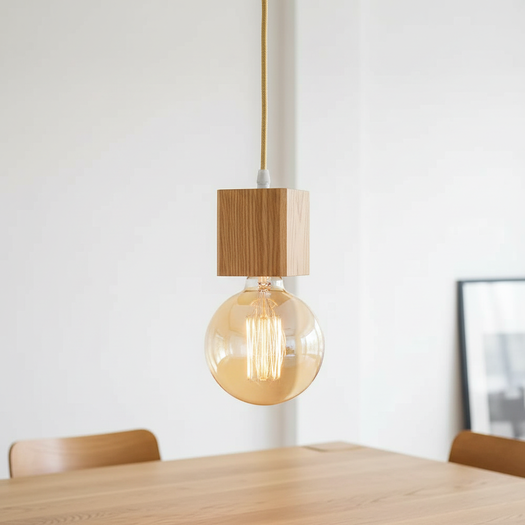 Suspension Bois Cube Design Vintage mise en ambiance dans un intérieur
