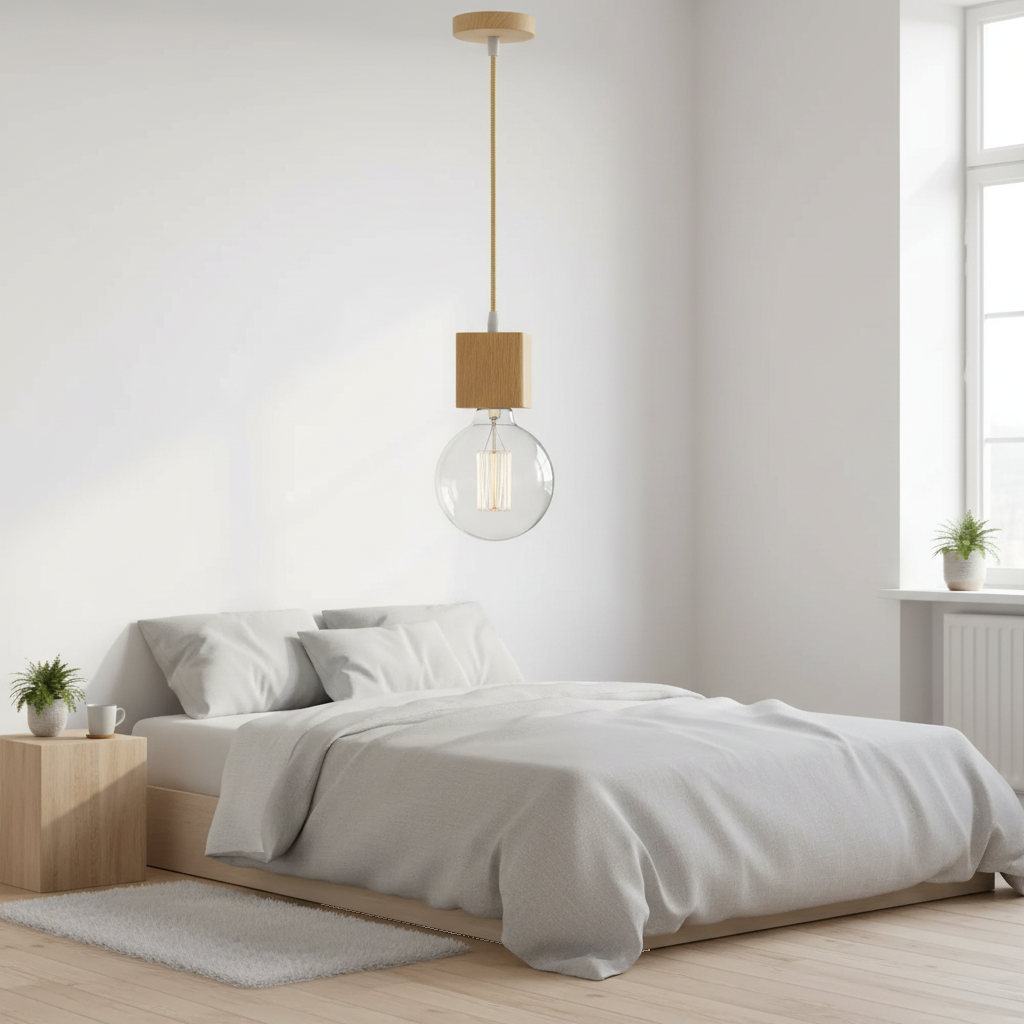 Suspension Bois Cube Design Vintage en situation décorative