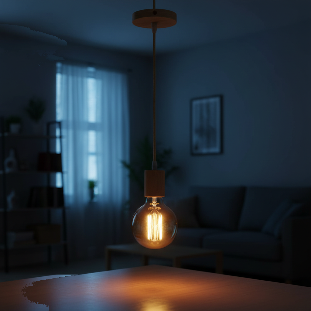 Suspension Bois Cylindrique - Douille E27 Minimaliste allumée diffusant sa lumière