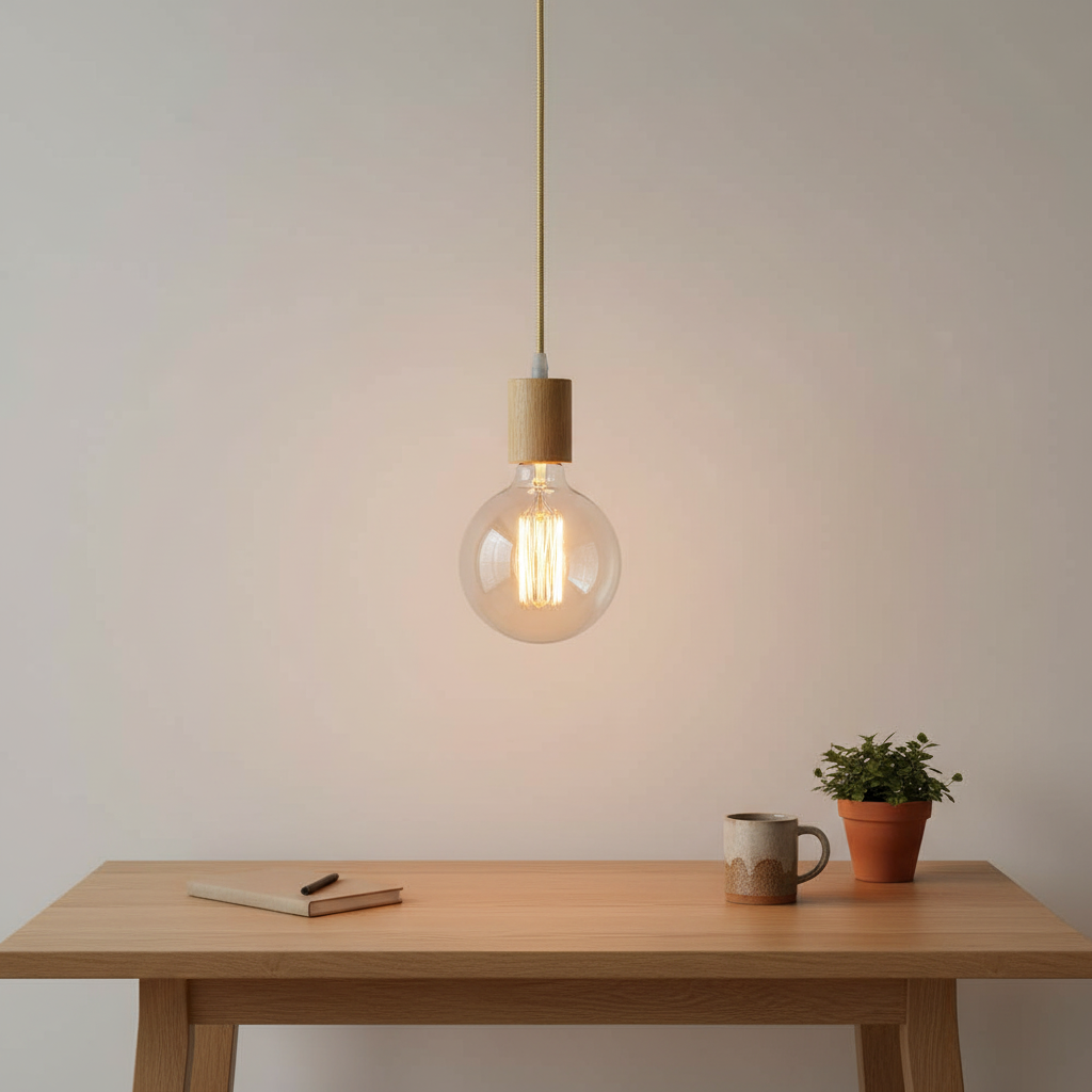 Suspension Bois Cylindrique - Douille E27 Minimaliste en situation décorative