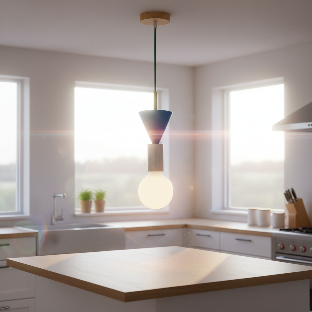 Suspension Bois Design Nordique Colorée allumée diffusant sa lumière