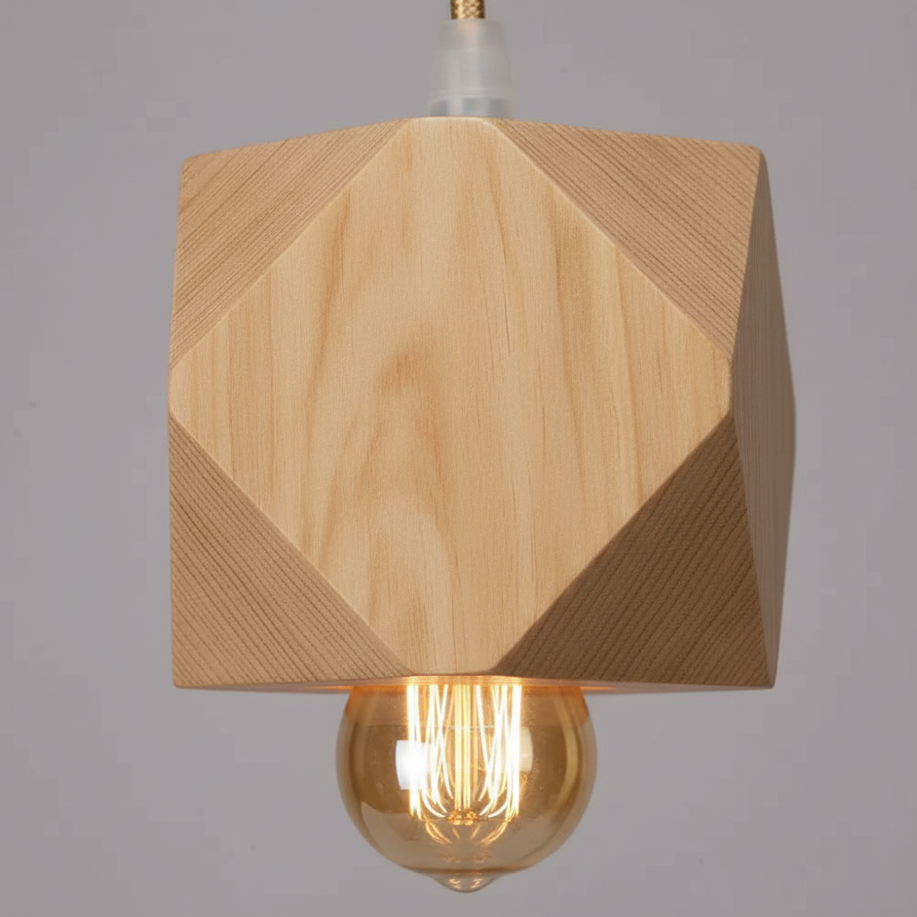 Suspension Bois Géométrique Diamant - Douille E27 Scandinave - gros plan sur les détails de fabrication