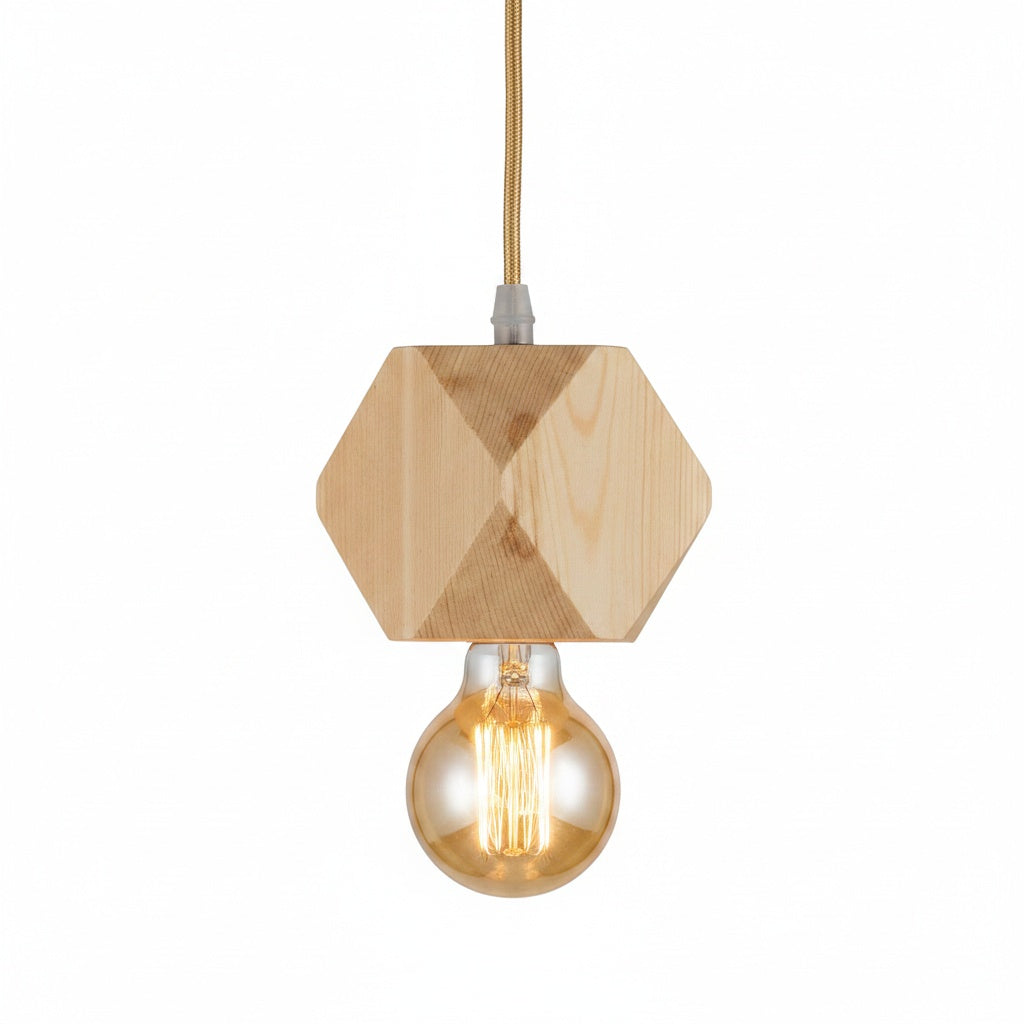 Suspension Bois Géométrique Diamant - Douille E27 Scandinave - vue produit sur fond blanc