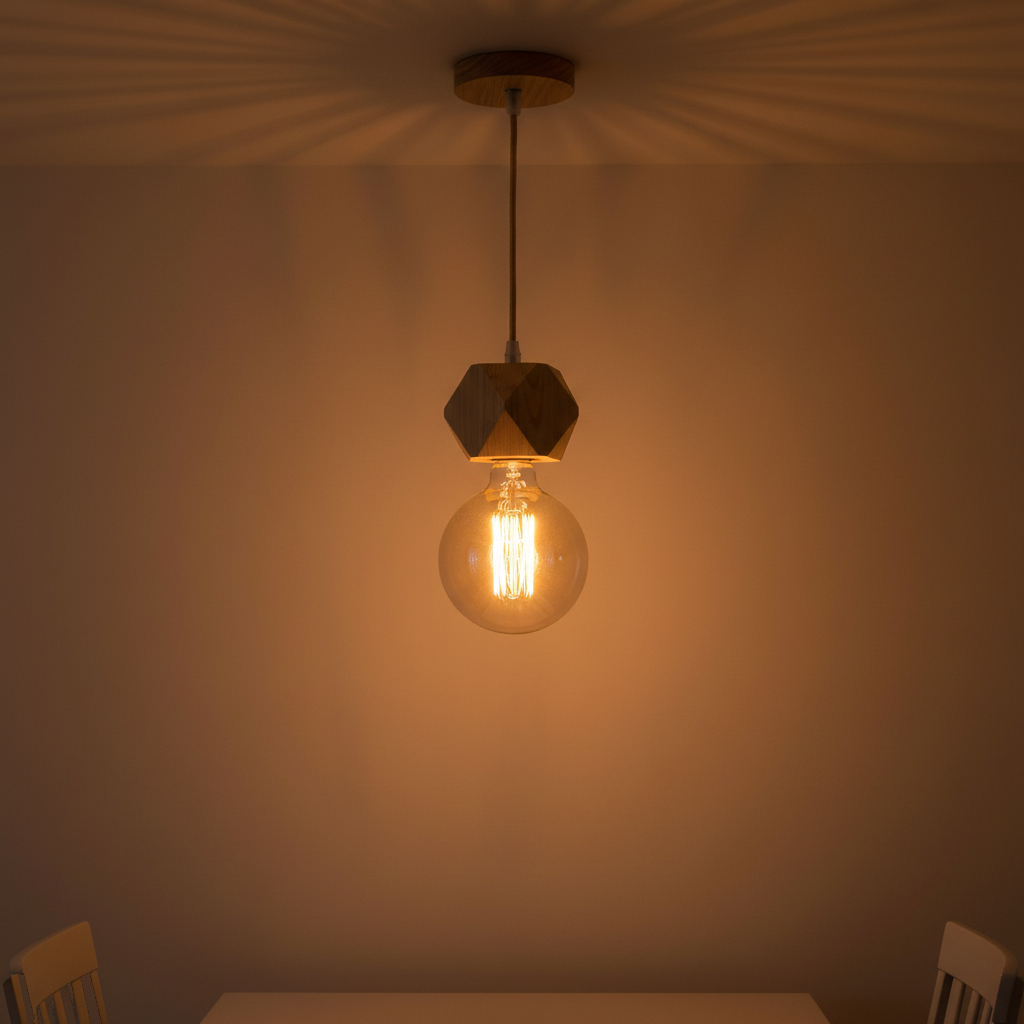 Suspension Bois Géométrique Diamant - Douille E27 Scandinave allumée diffusant sa lumière