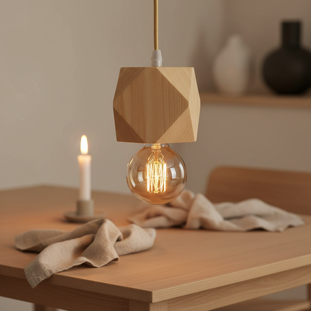 Suspension Bois Géométrique Diamant - Douille E27 Scandinave mise en ambiance dans un intérieur