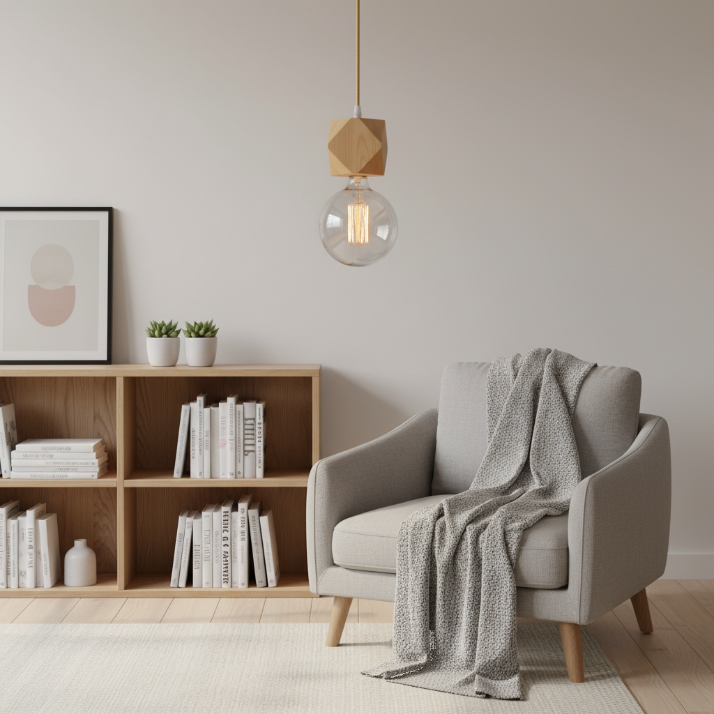 Suspension Bois Géométrique Diamant - Douille E27 Scandinave en situation décorative