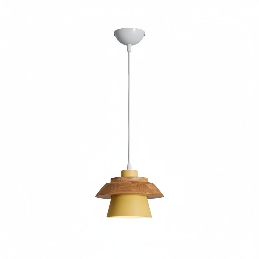 Suspension Bois et Métal Conique Style Macaron Nordique - vue produit sur fond blanc
