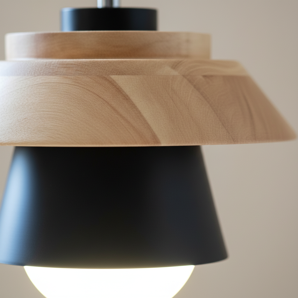 Suspension Bois et Métal Noir Design Japandi - gros plan sur les détails de fabrication