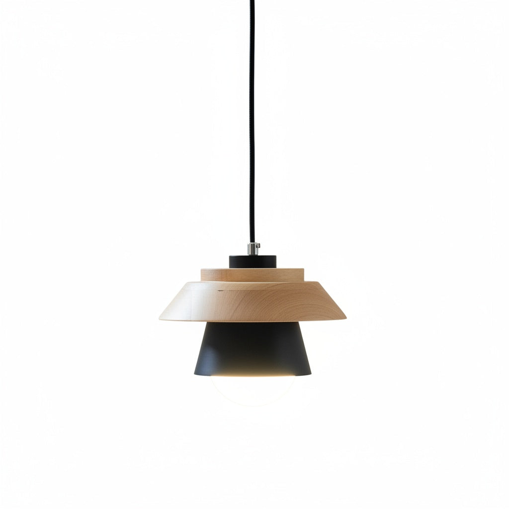 Suspension Bois et Métal Noir Design Japandi - vue produit sur fond blanc