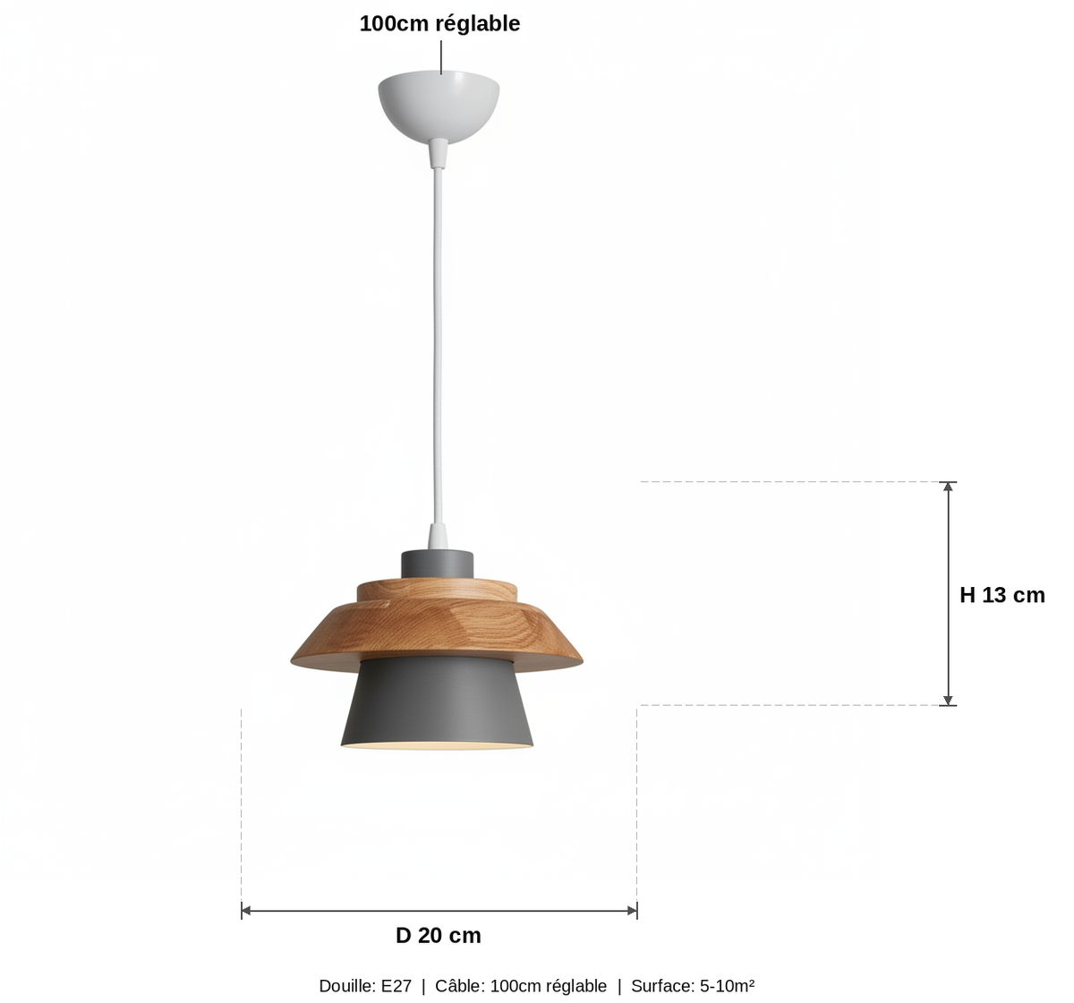 Suspension Bois et Métal Style Nordique - schéma des dimensions