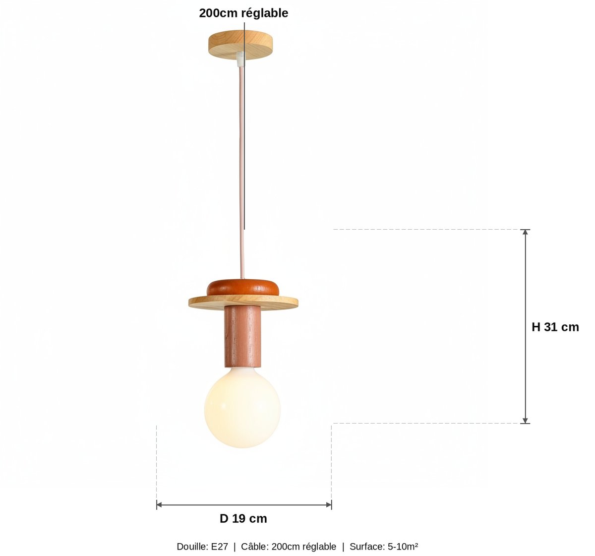 Suspension Bois Nordique Bicolore - schéma des dimensions - vue 1/2