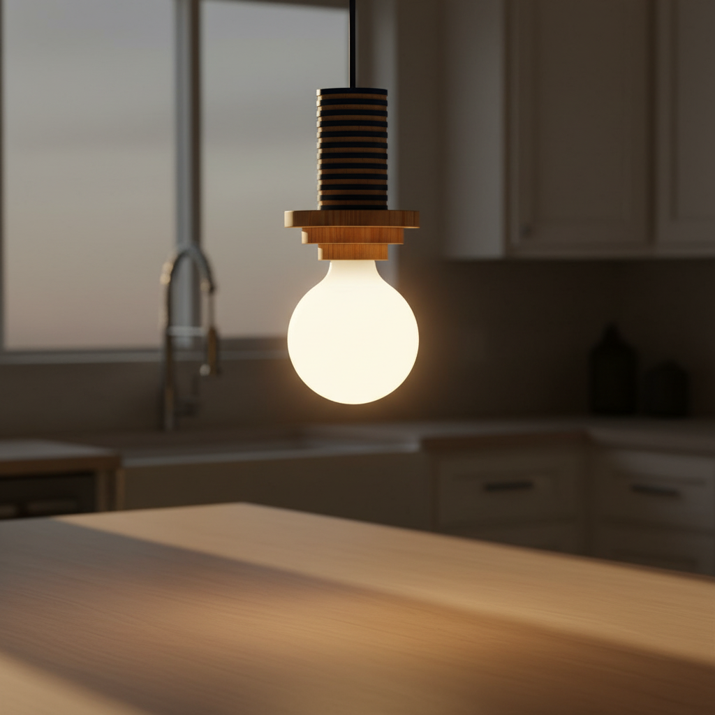 Suspension Bois Nordique Empilé allumée diffusant sa lumière