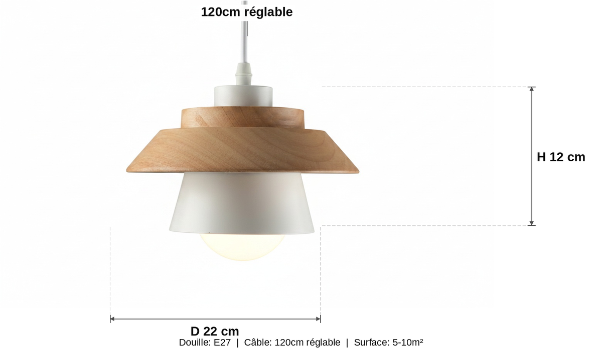 Suspension Bois Nordique Macaron Bicolore Scandinave - schéma des dimensions