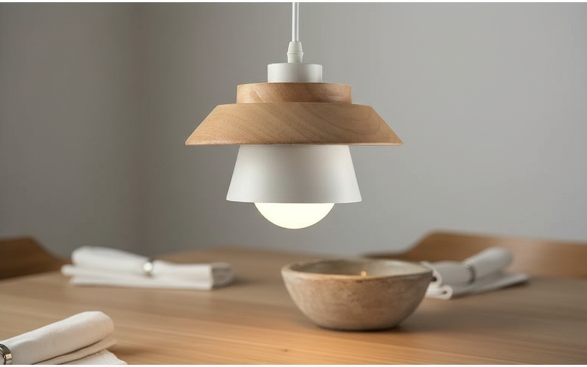 Suspension Bois Nordique Macaron Bicolore Scandinave mise en ambiance dans un intérieur