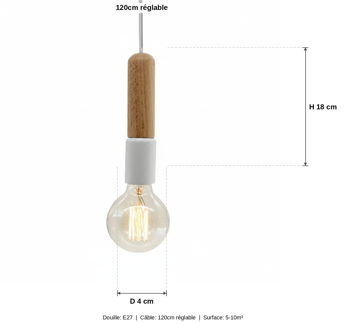 Suspension Bois Nordique Minimaliste - schéma des dimensions