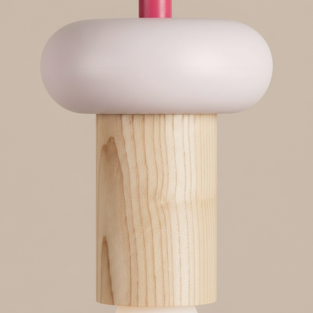 Suspension Bois Scandinave Macaron Rose - gros plan sur les détails de fabrication