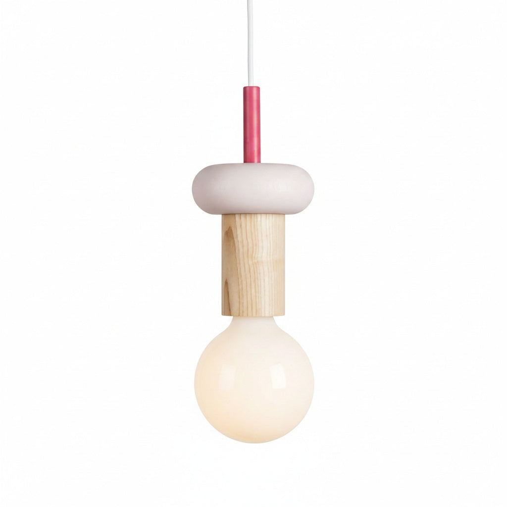 Suspension Bois Scandinave Macaron Rose - vue produit sur fond blanc