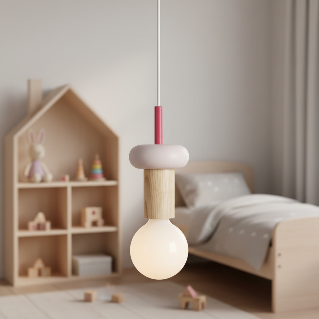 Suspension Bois Scandinave Macaron Rose mise en ambiance dans un intérieur