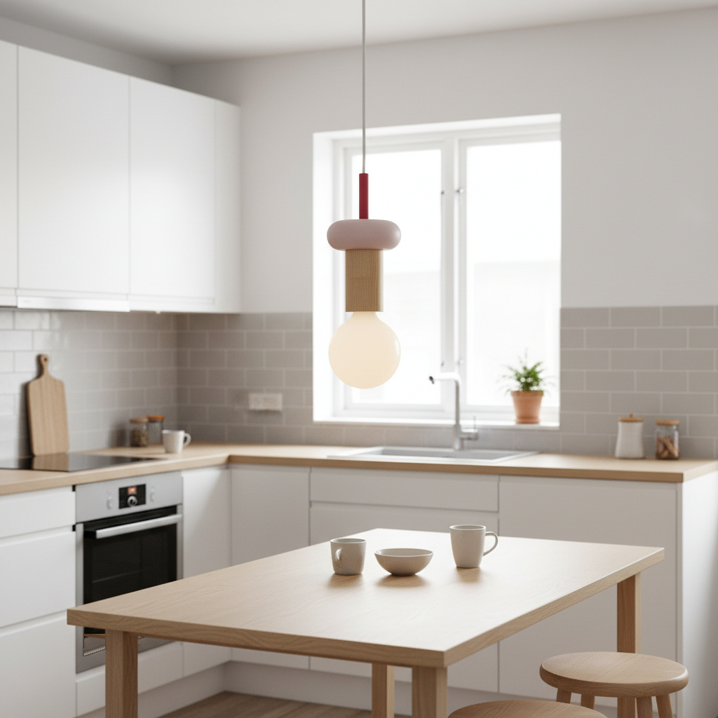 Suspension Bois Scandinave Macaron Rose en situation décorative