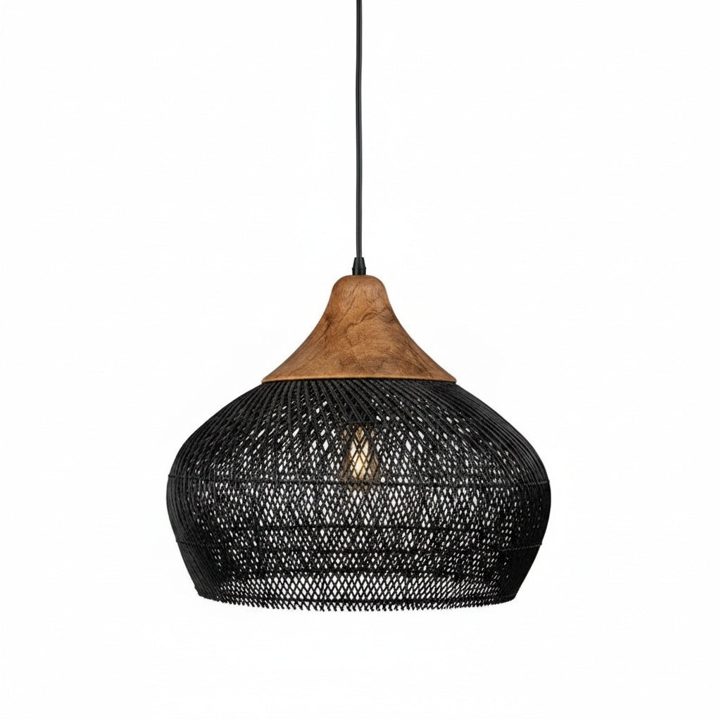 Suspension Boule Métal Tressé Noir et Bois — google shopping